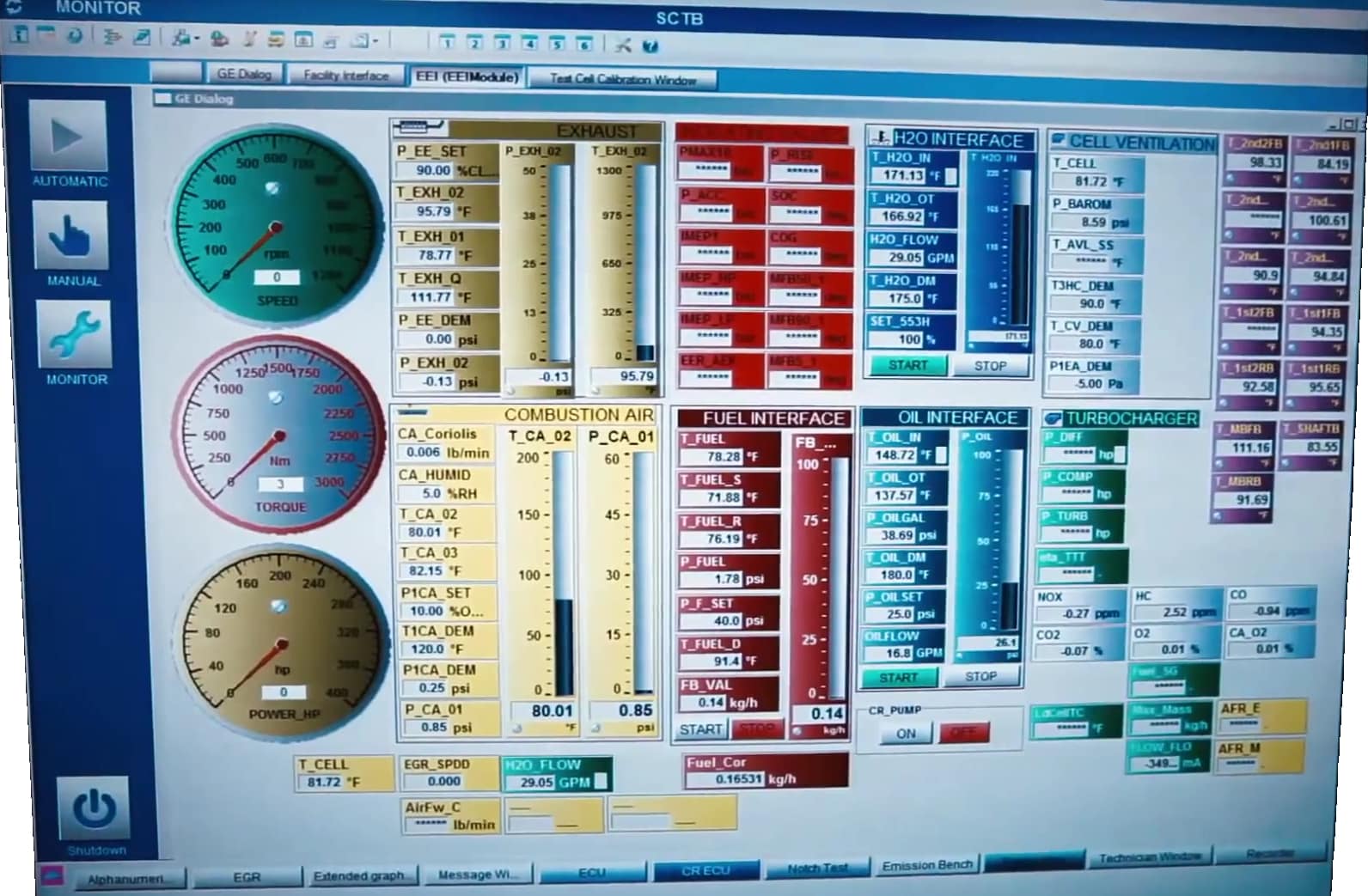 Cabin engine sensor display of a GE Evolution Series Locomotive