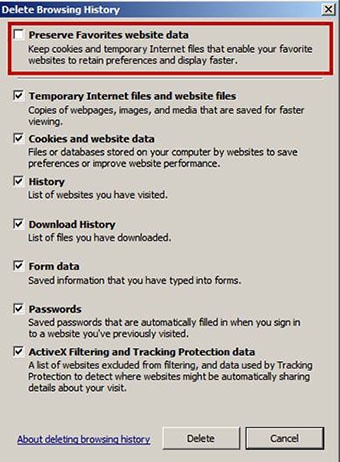 IE Delete Browsing History Window
