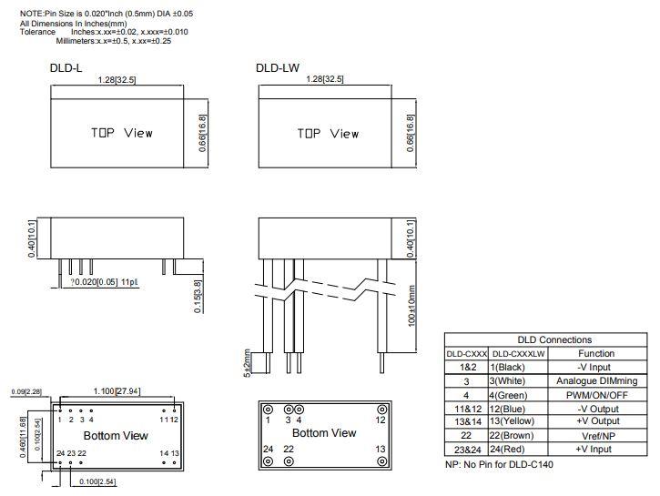 Mechanical Drawing - Cincon DLD 57W Buck LED Drivers