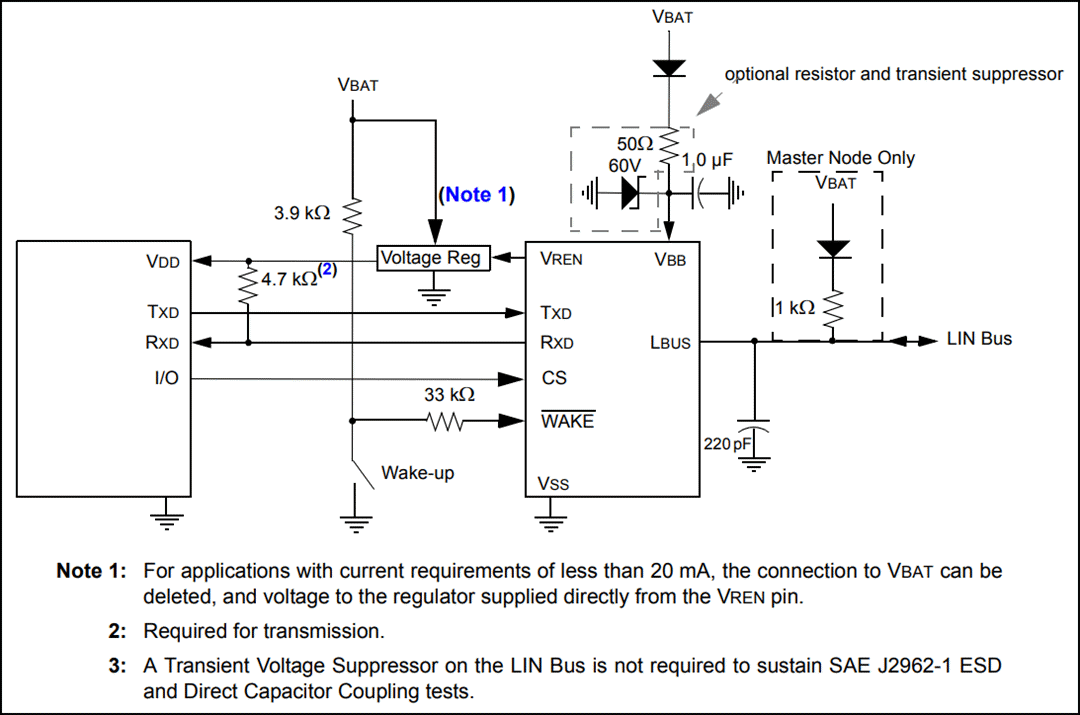 Application Circuit Diagram - Microchip Technology MCP2003B LIN Transceiver