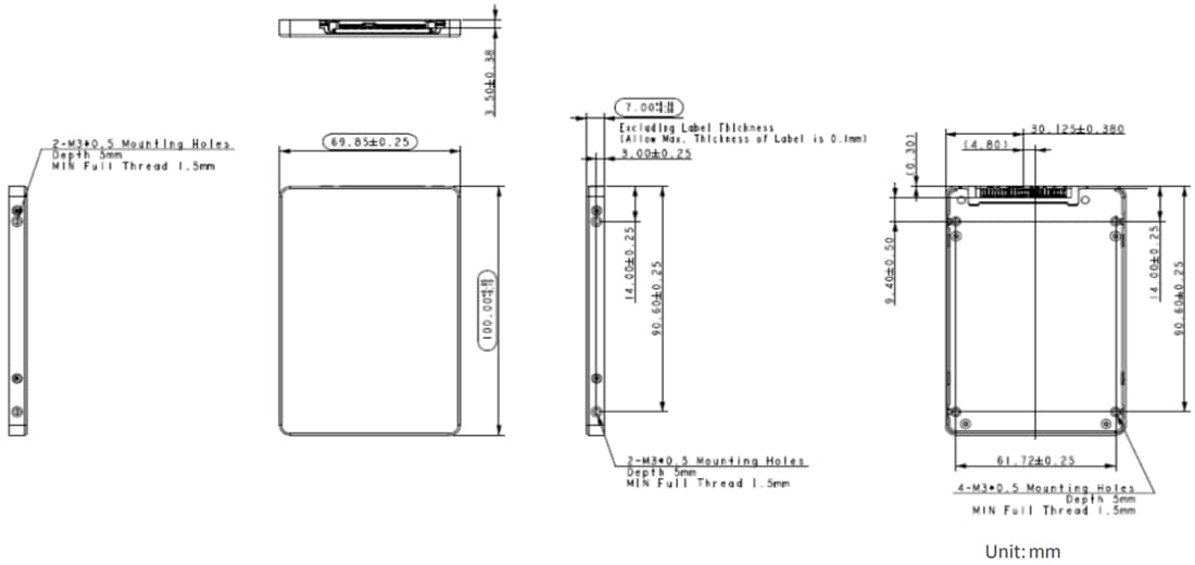 Mechanical Drawing - Apacer Technology Inc. PV140-25 3D NAND Solid State Drive (SSD)