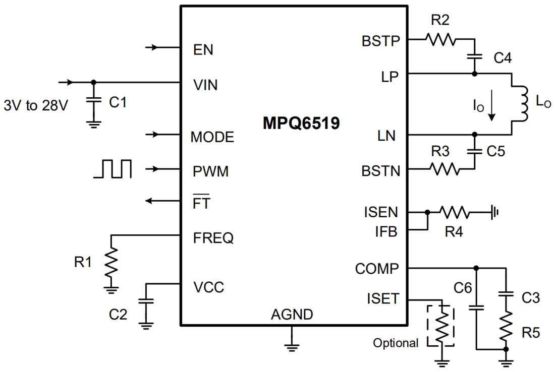 Application Circuit Diagram - Monolithic Power Systems (MPS) MPQ6519 H-Bridge Current Regulator