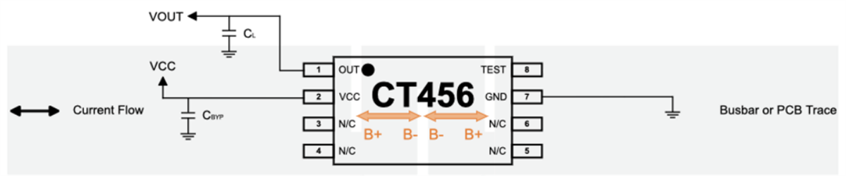 Application Circuit Diagram - Allegro MicroSystems CT456 XtremeSense™ TMR Contactless Current Sensor
