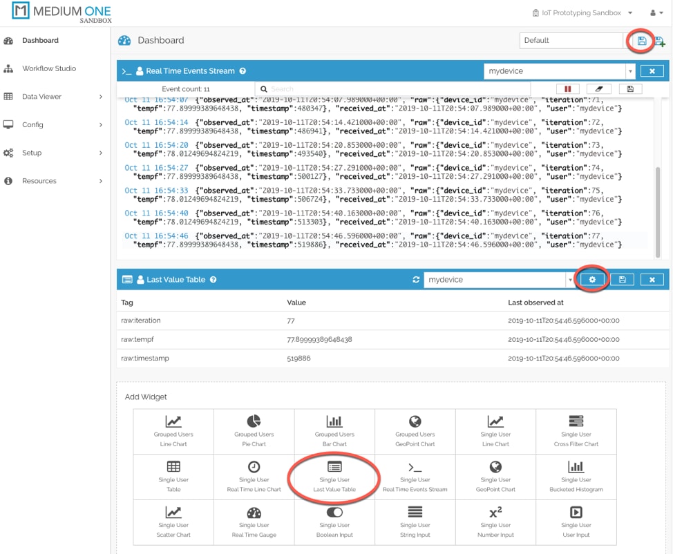 Last Value Table Widget Display