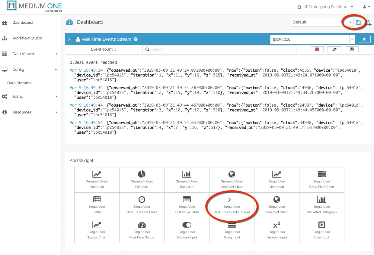 Real Time Events Stream Widget Display